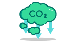 an icon of a CO2 cloud with an arrow pointing down